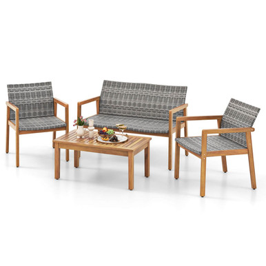 4-Piece Outdoor Furniture Set with Acacia Wood Frame