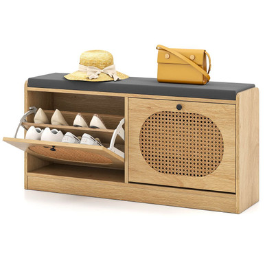 Shoe Storage Bench with Cushion and 2 Flip-Over Doors