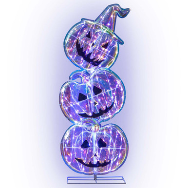 3.4 Ft Halloween Stacked Pumpkins 150 Led Lighted Pumpkin Decoration - Purple