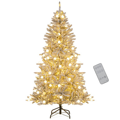 Snow-Flocked Artificial Christmas Tree with LED Lights and Remote Control - 7 FT