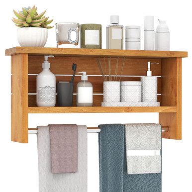 2-Tier Solid Teak Wood Bathroom Shelf