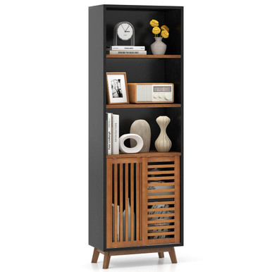 5-Tier Bookcase with 3-Position Adjustable Shelf and Sliding Doors