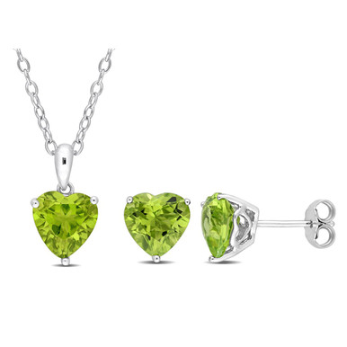 5.00 Carat (ctw) Heart Peridot Solitaire Earrings and Pendant Set