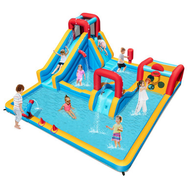 Inflatable Water Park with Protective Mesh Walls - 735W Blower