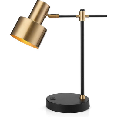 Rumi Lighting 17 in. Brass Gold and Black Lamp with USB Ports