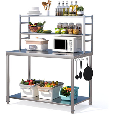 Stainless Steel Kitchen Work Table with 2-Layer Top Shelf