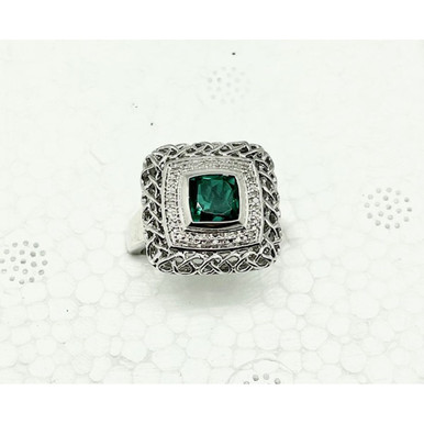 Stunning Emerald  Diamond Ring in Sterling Silver
