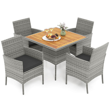 5-Piece PE Wicker Patio Dining Set with 1.97" Umbrella Hole