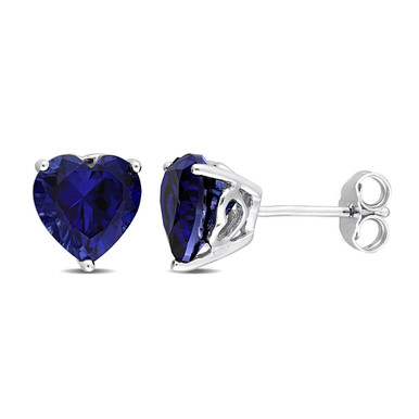 Photos - Earrings Gem & Harmony 4.50 Carat  Lab-Created Blue Sapphire Heart Solitaire  61DLG1007068CSA(ctw)