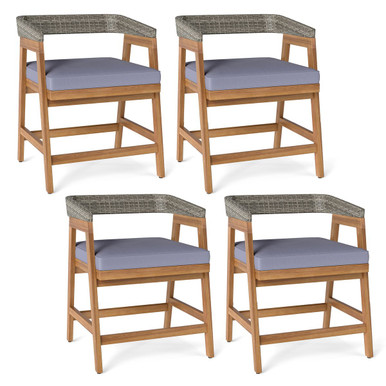 Outdoor Acacia Wood Dining Chairs with Cushions (Set of 4)