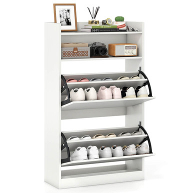 Shoe Storage Cabinet with 2 Flip Drawers, Adjustable Removable Shelves for Entryway - White