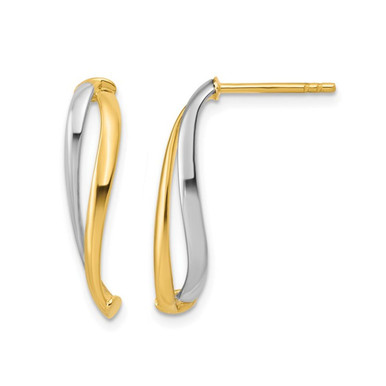 10K Yellow and White Gold Curve Dangle Earrings