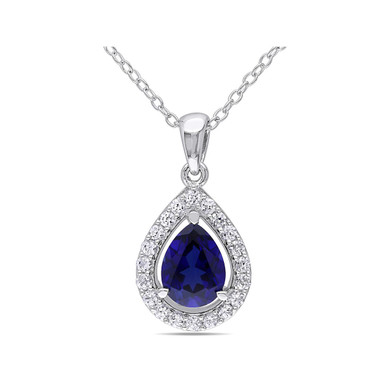 2.20 Carat (ctw) Lab-Created Blue & White Sapphire Necklace