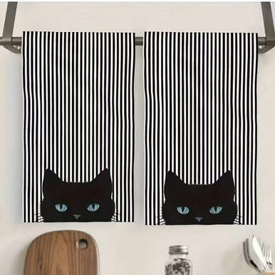 Modern Black Cat Kitchen Towel (2-Pack)