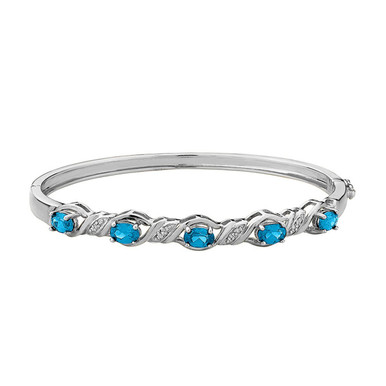 Created Blue Topaz Bangle with Diamonds