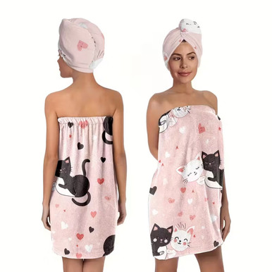 Cartoon Cat Bath Towel (2 Piece Set)