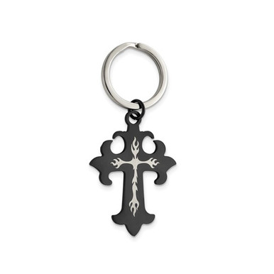 Stainless Steel Polished Black-Plated Cross Key Ring