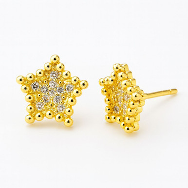 Gold-Plated Beaded Star Stud Earrings