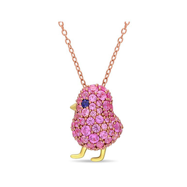 2.40 Carat (ctw) Lab-Created Blue and Pink Sapphire Bird Necklace