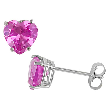 2.00 Carat (ctw) Lab-Created Pink Sapphire Solitaire Heart Earrings