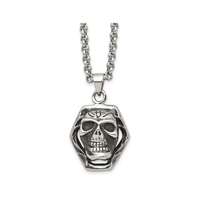 Photos - Pendant / Choker Necklace Gem & Harmony Stainless Steel Antiqued and Polished Skull Pendant Necklace 82QGG80224
