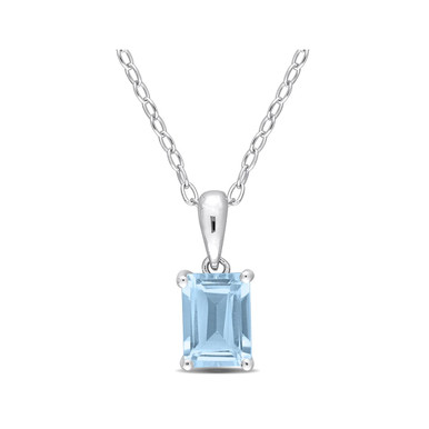 1.20 Carat (ctw) Blue Topaz Emerald-Cut Pendant Necklace