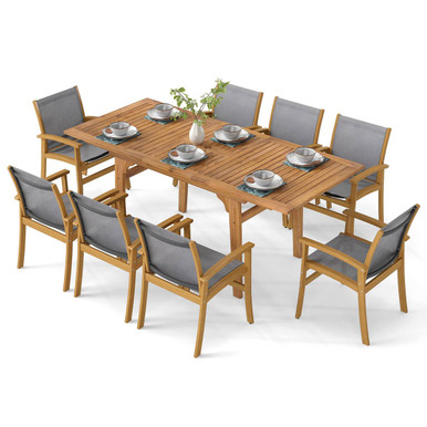 9-Piece Acacia Wood Outdoor Dining Set with Umbrella Hole