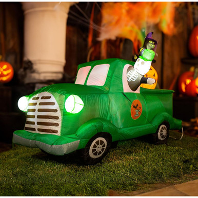 7.5 Ft Long Halloween Inflatable Ghost Car with LED Lights