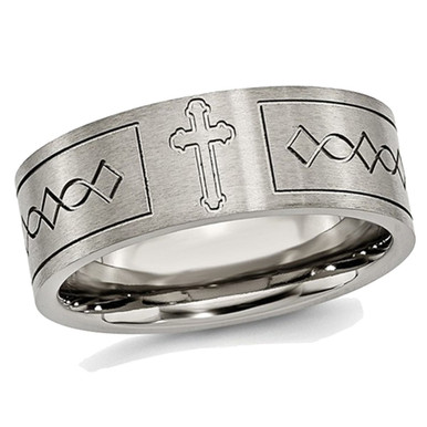 Photos - Ring Gem & Harmony Men's 6mm Cross Design Titanium Wedding Band  -  size: 12.5 28QGG0145GF-12.5
