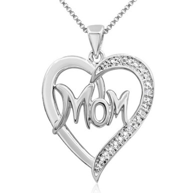 Diamond Mom Heart Necklace on 18 Chain