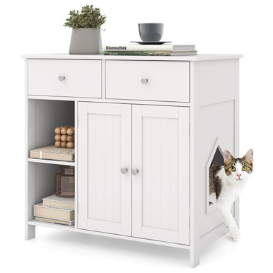 Cat Litter Box Enclosure with Double-Door Cabinet