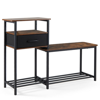 Costway 3-Tier Shoe Rack Bench with Drawer and Metal Frame, Entryway Bench - Brown