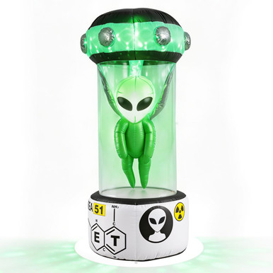 Costway Halloween Blow Up Alien Outdoor Decorations with Rotating Flashing Green Lights - Green