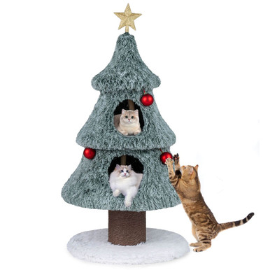 UntilGone – 48.5” Christmas Cat Tree for Indoor Cats with 2 Large Condos, Scratching Posts