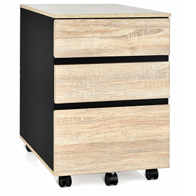 Photos - Wardrobe Goplus Black and Natural Wood 3-Drawer Mobile Cabinet HW66713