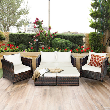 Photos - Garden Furniture Goplus Rattan 5-Piece Cushioned Patio Set HW67697WH+