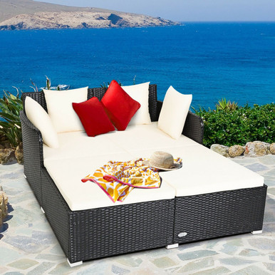 Cushioned Outdoor Patio Rattan Daybed