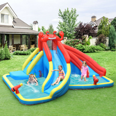 Inflatable Crab Dual Slide Splash Pool Bounce House with Blower