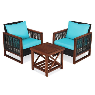 3-Piece Wood and Wicker Patio Furniture Set - Red