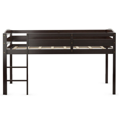 Twin Wood Low Loft Bed with Guardrail - White