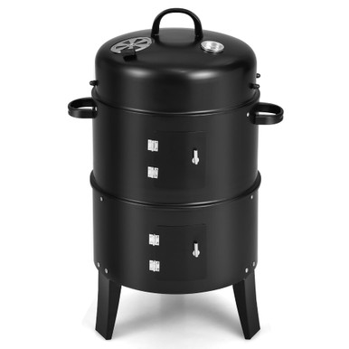 3-in-1 Vertical Charcoal Smoker Portable BBQ Grill