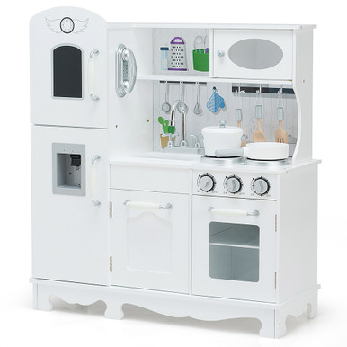 Costway Play Kitchen Pretend Play Cookware Set Toys for Kids w/ Water Dispenser - White