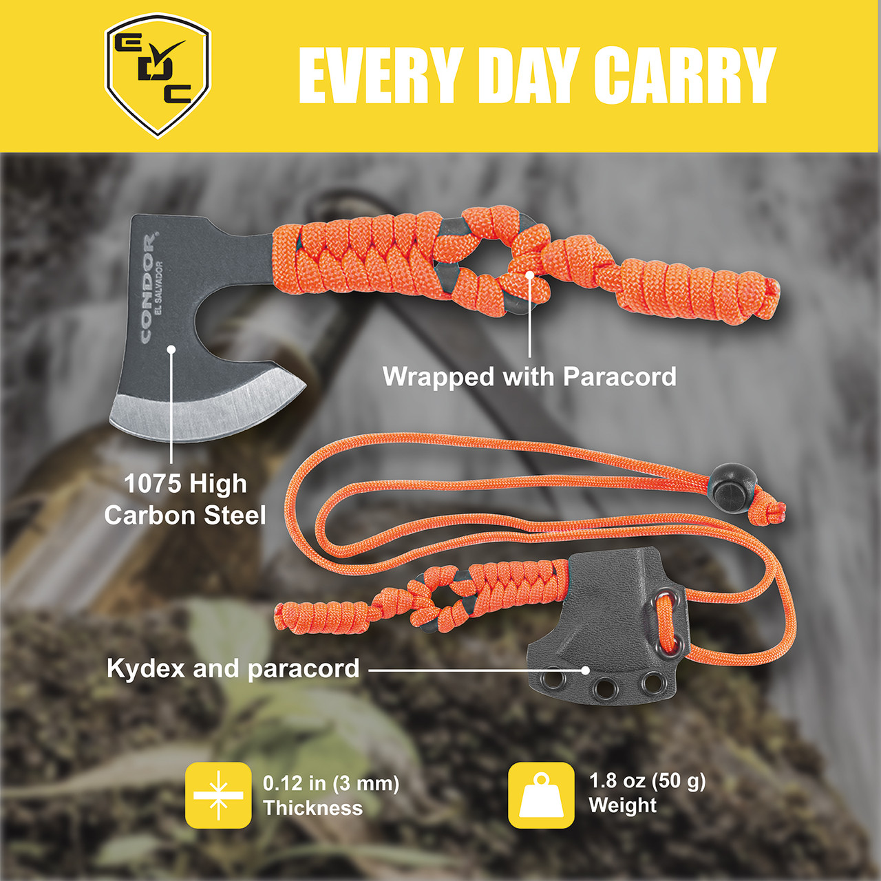 CARLITOS NECK HATCHET, ORANGE - Condor Tool & Knife Inc.