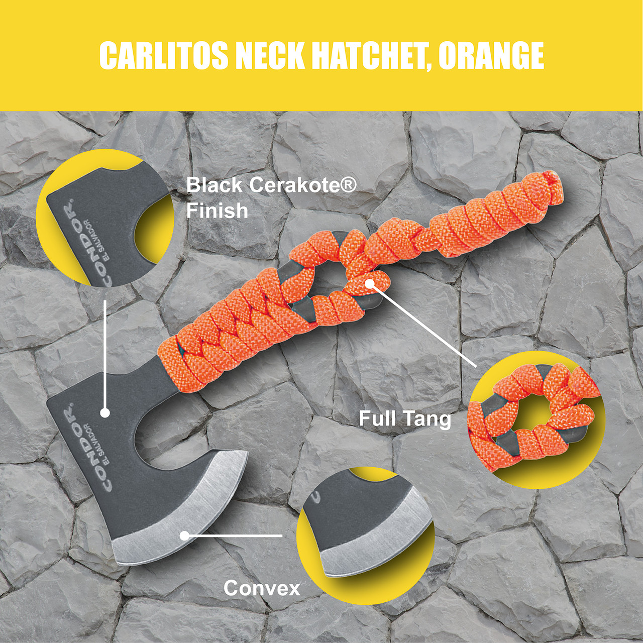 CARLITOS NECK HATCHET, ORANGE - Condor Tool & Knife Inc.