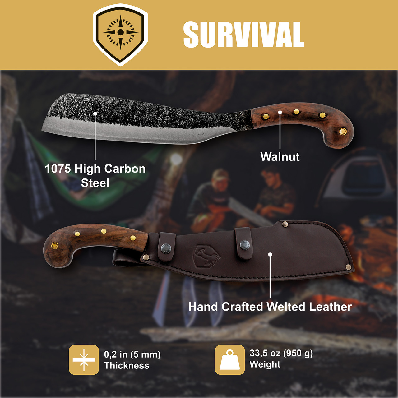 Village Parang 12 Inch W/ Leather Sheath - Condor Tool & Knife Inc.