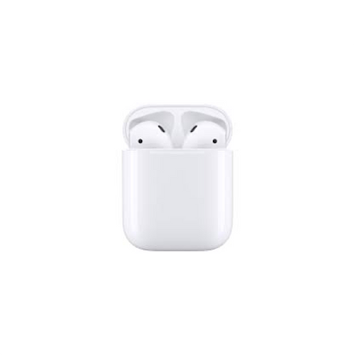 Apple AirPods 2nd Generation wireless earbuds displayed inside a compact white charging case with a smooth glossy finish.