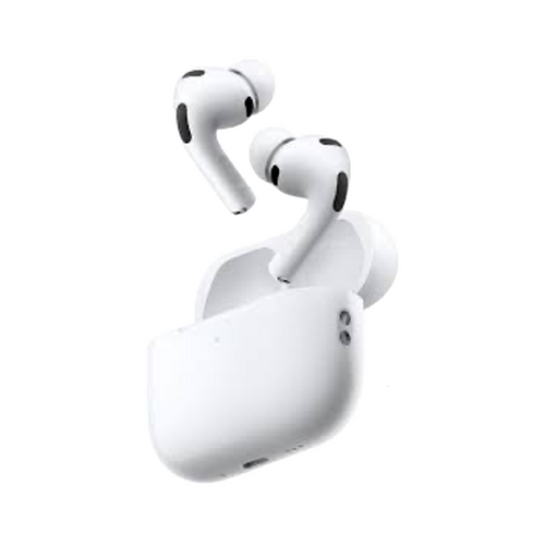 AirPods Pro (3rd Generation) shown hovering above the wireless charging case, highlighting the compact design, silicone ear tips, and seamless Apple aesthetic. The open case showcases the secure magnetic fit and premium white finish.