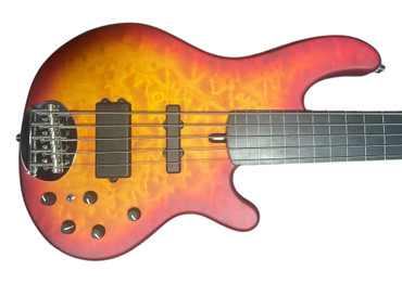 Lakland Skyline 55-02 Deluxe FRETLESS, Satin Cherry Burst / Lined Ebony. 5 String Fretless Bass