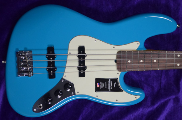 Fender AM Pro II Jazz (4), Miami Blue / Rosewood 4 String Bass At Bass Central