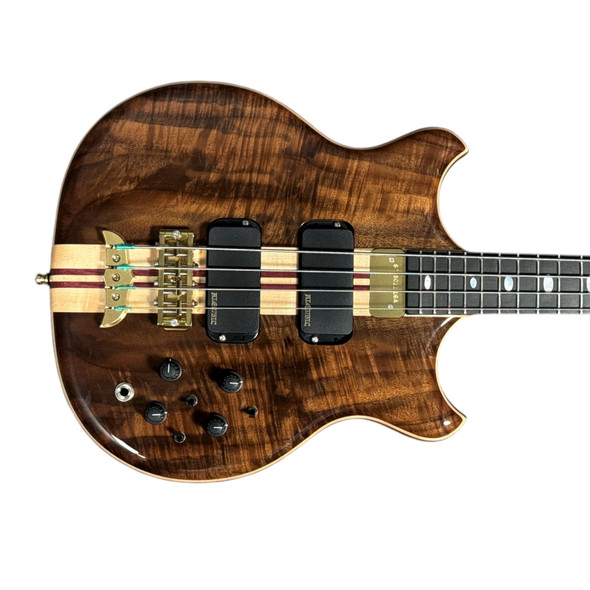 Alembic Stanley Clarke Sign Deluxe, Walnut/ Ebony / Red Side LED's 4 String Bass At Bass Central